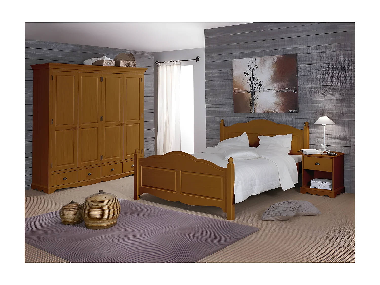 Lit 2 Places Pin Massif Miel Couchage 160x200 Style Anglais L 169 H 100 P 208 cm