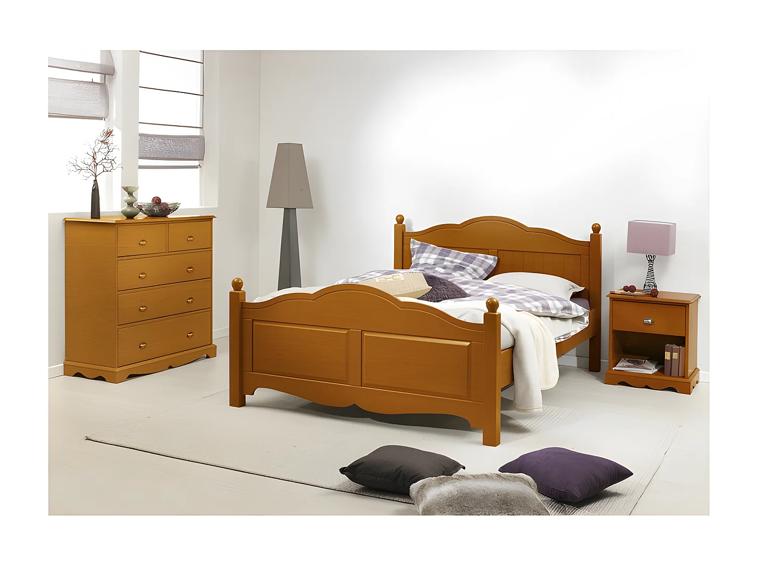 Lit 2 Places Pin Massif Miel Couchage 160x200 Style Anglais L 169 H 100 P 208 cm