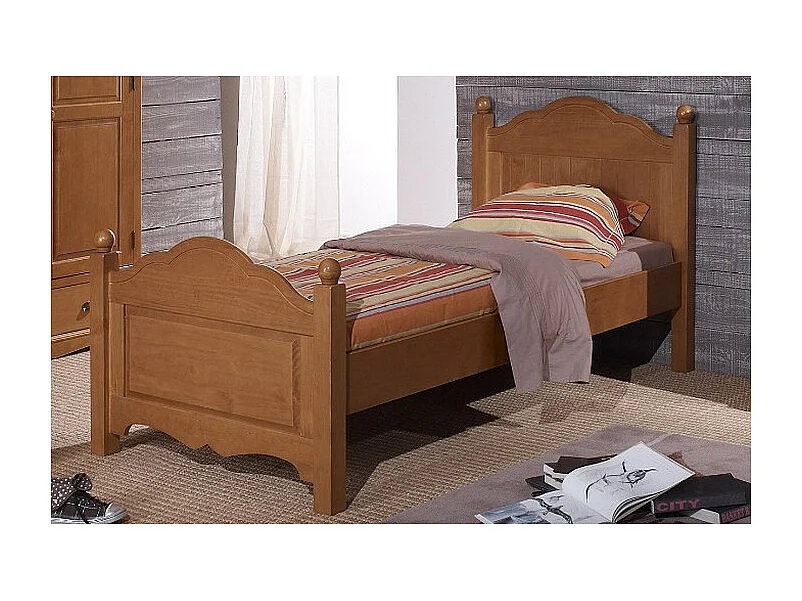 Lit 1 Place Pour Couchage 90 x 190 Pin Miel Style Anglais L 99 H 100 P 198 cm