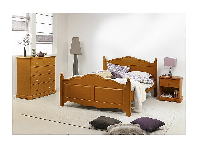 Lit 2 places Pin Miel Pour Couchage 140x190 Style Anglais L 149 H 100 P 198 cm