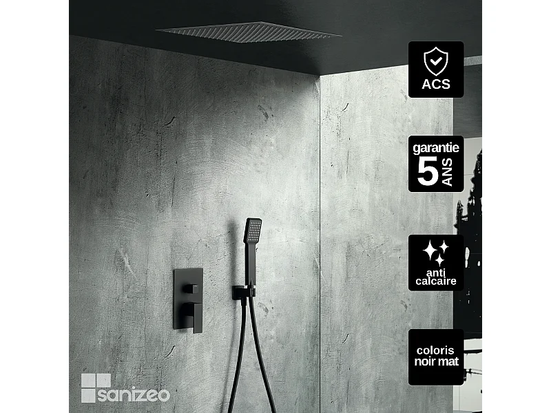 Colonne de Douche Encastrée noir mat anti-calcaire - Design Moderne et Économie d'eau - Kit Complet VOLGA IMEX