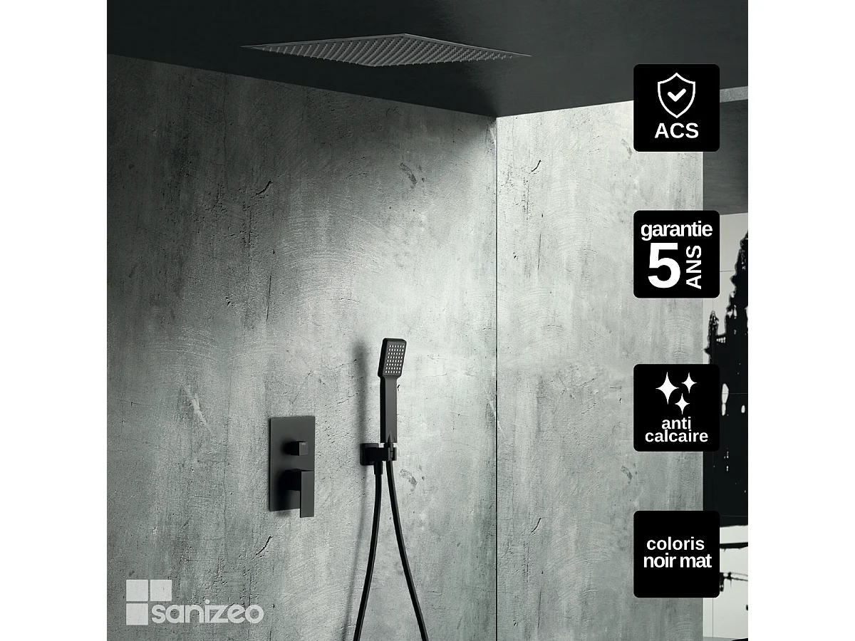 Colonne de Douche Encastrée noir mat anti-calcaire - Design Moderne et Économie d'eau - Kit Complet VOLGA IMEX