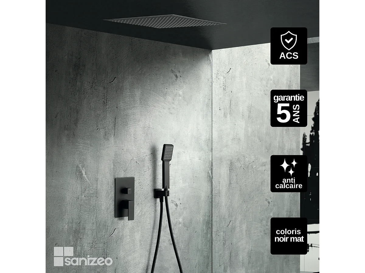 Colonne de Douche Encastrée noir mat anti-calcaire - Design Moderne et Économie d'eau - Kit Complet VOLGA IMEX