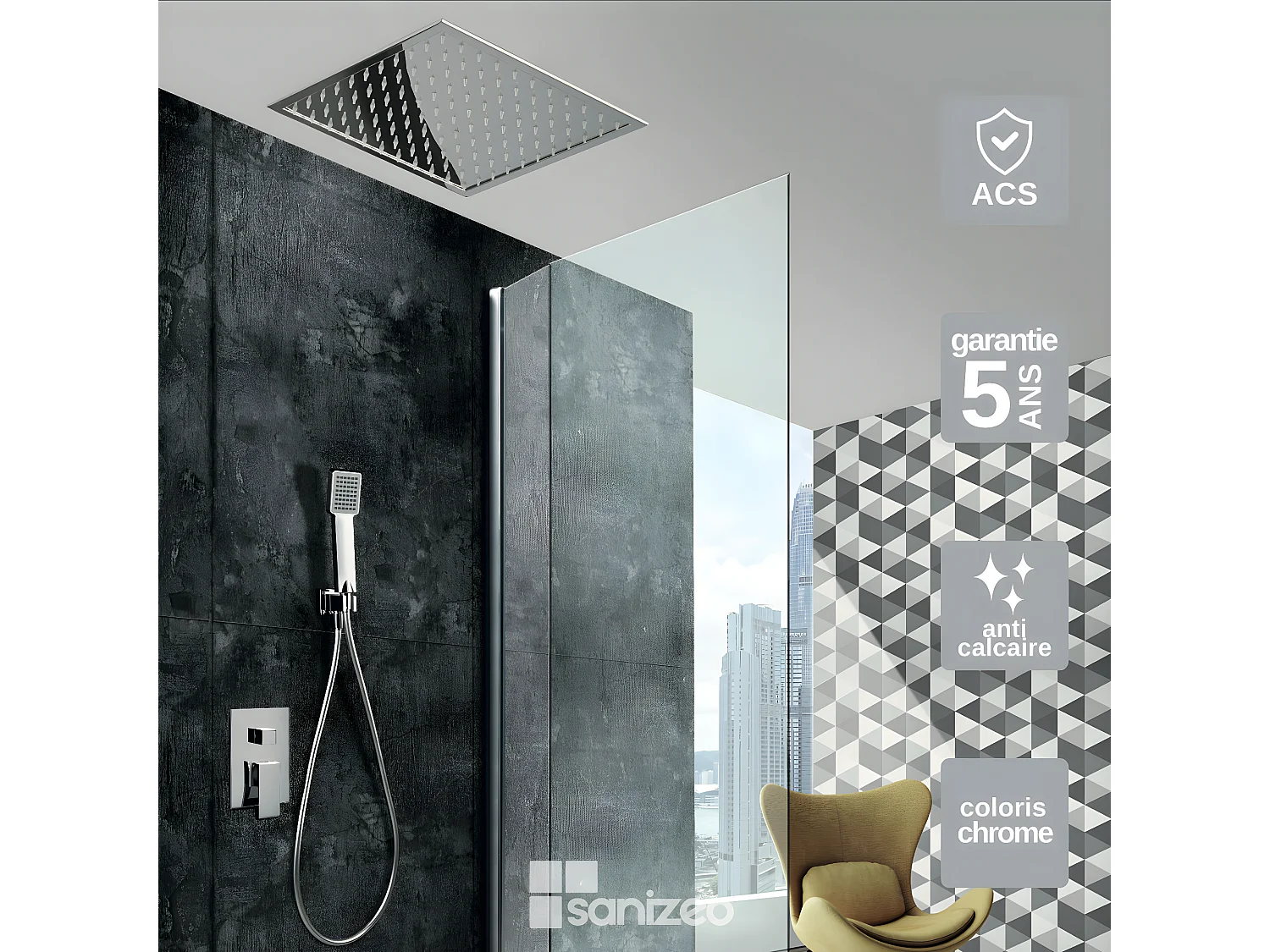 Colonne de Douche Encastrée chromé anti-calcaire - Design Moderne et Économie d'eau - Kit Complet VOLGA IMEX