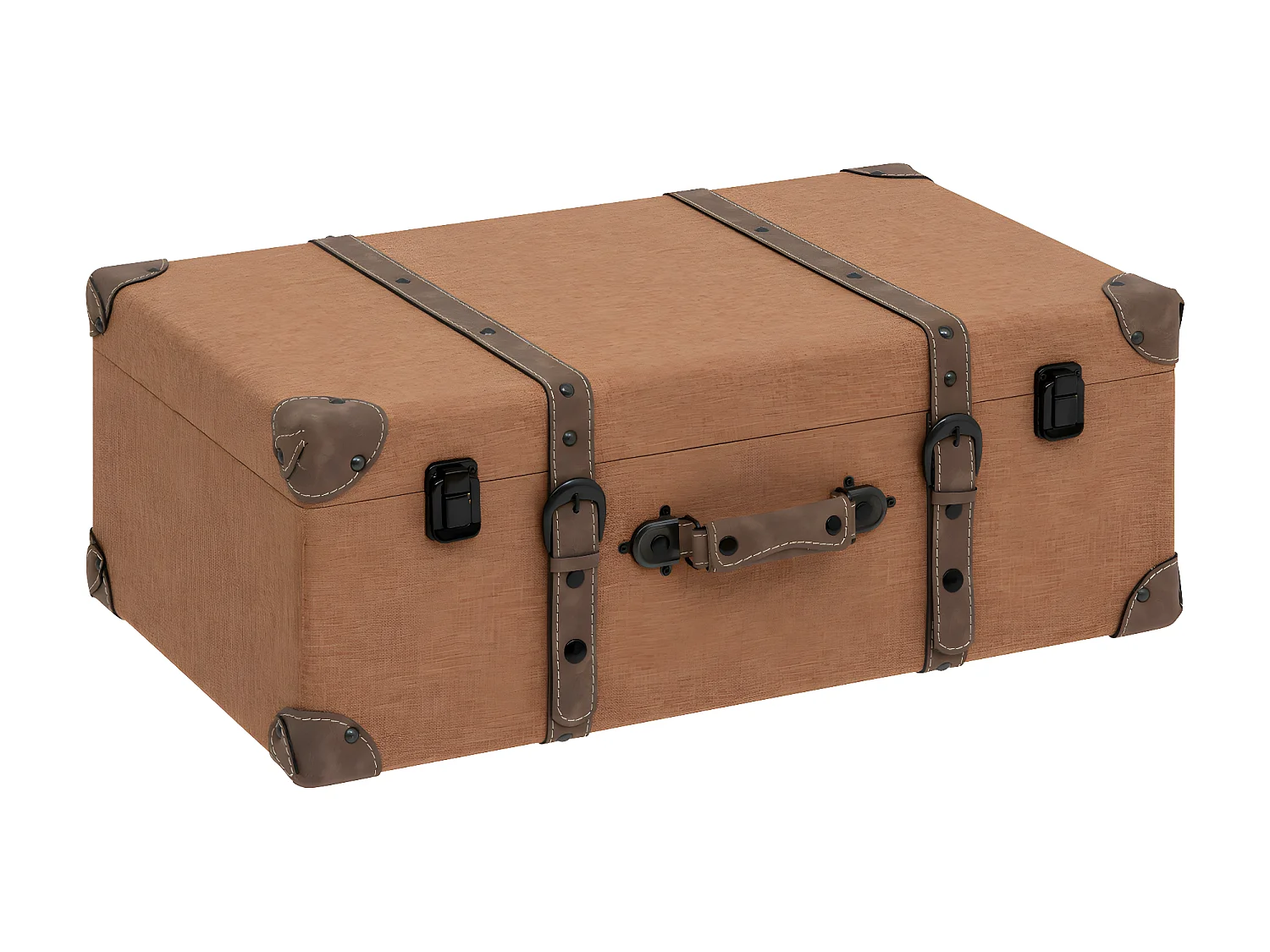 Set de 3 Malles de rangement Marron Caramel style Vintage L 60 L 55 et L 45 cm