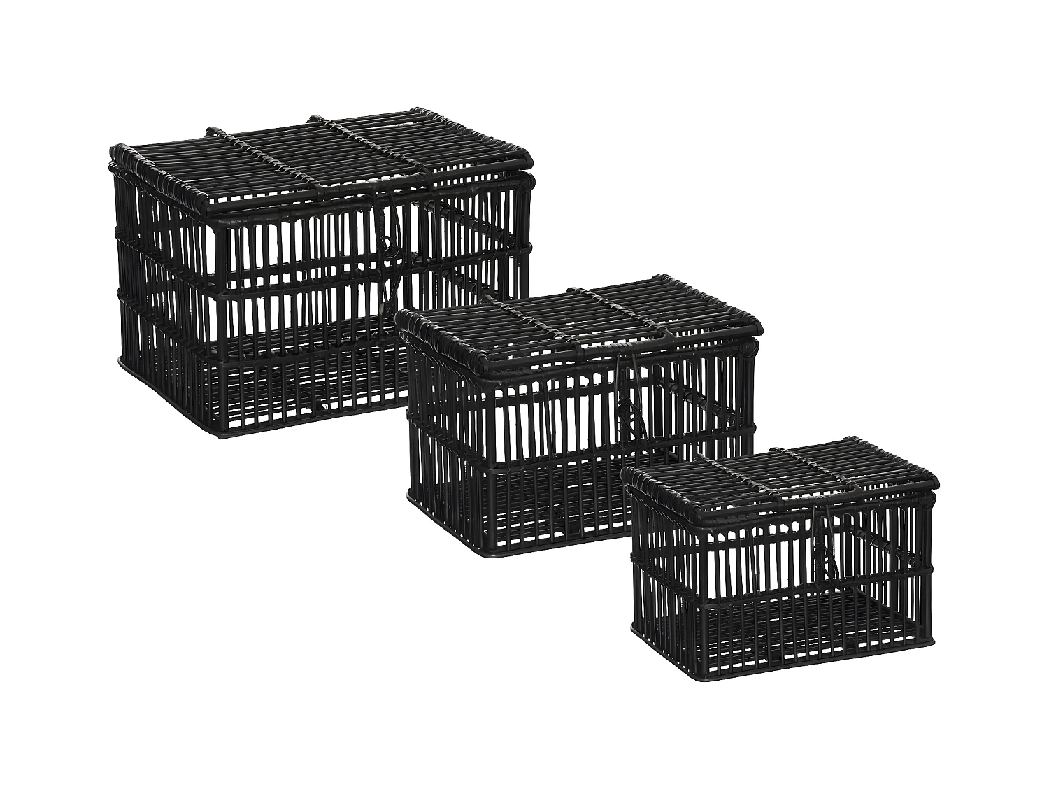Set de 3 Malles de rangement en Rotin Noir L 45 L 39 et L 33 cm