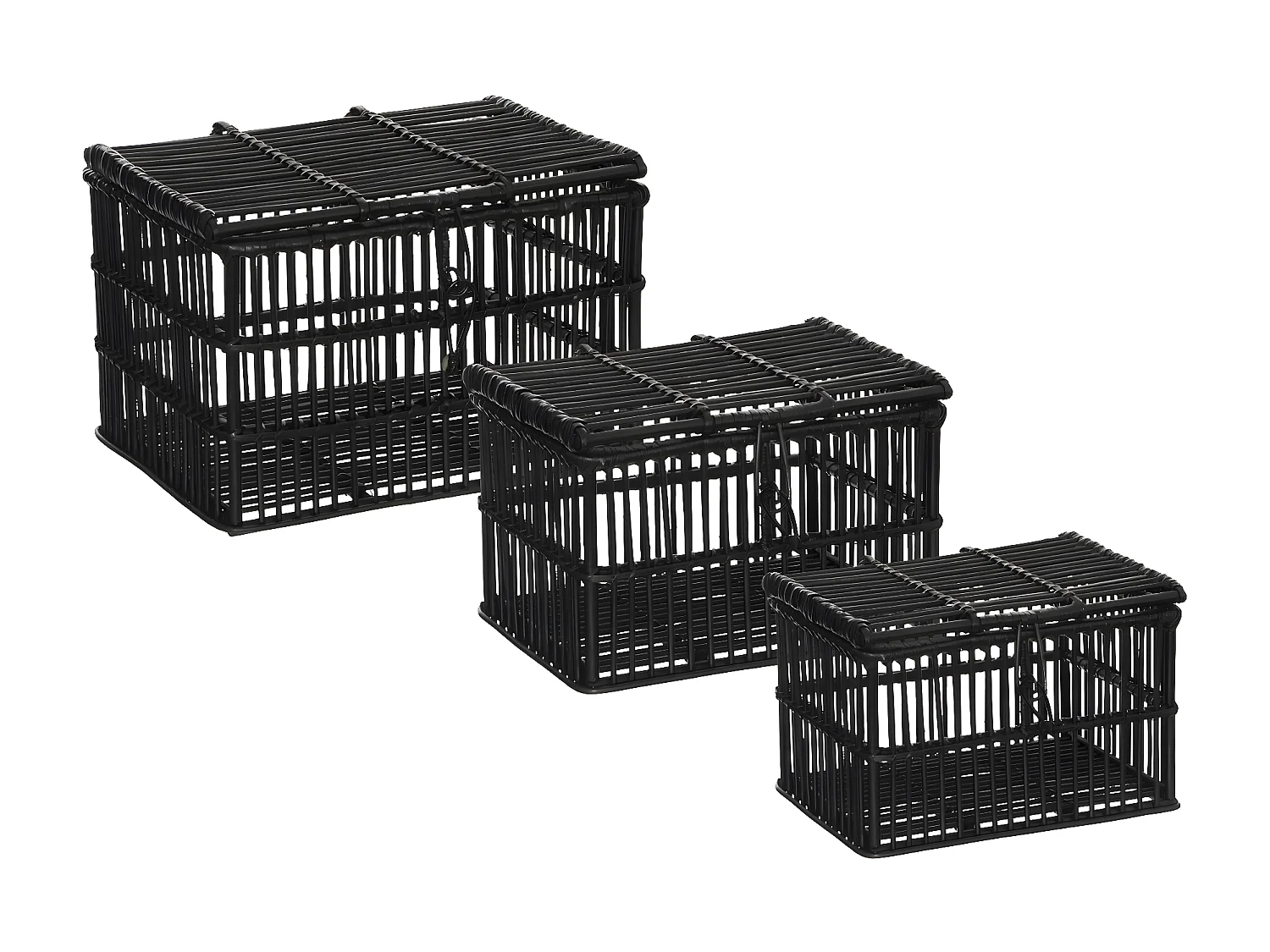 Set de 3 Malles de rangement en Rotin Noir L 45 L 39 et L 33 cm