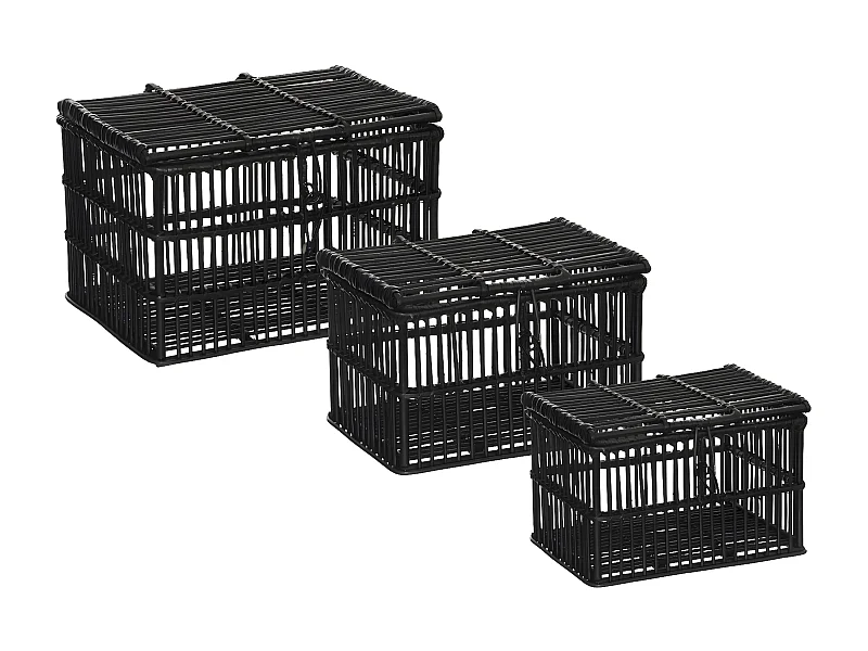 Set de 3 Malles de rangement en Rotin Noir L 45 L 39 et L 33 cm