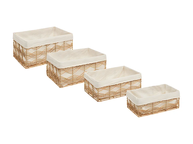 Lot de 4 Caisses de rangement Cagettes en Fer et Rotin L 48 L 43 L 37 et L 33 cm