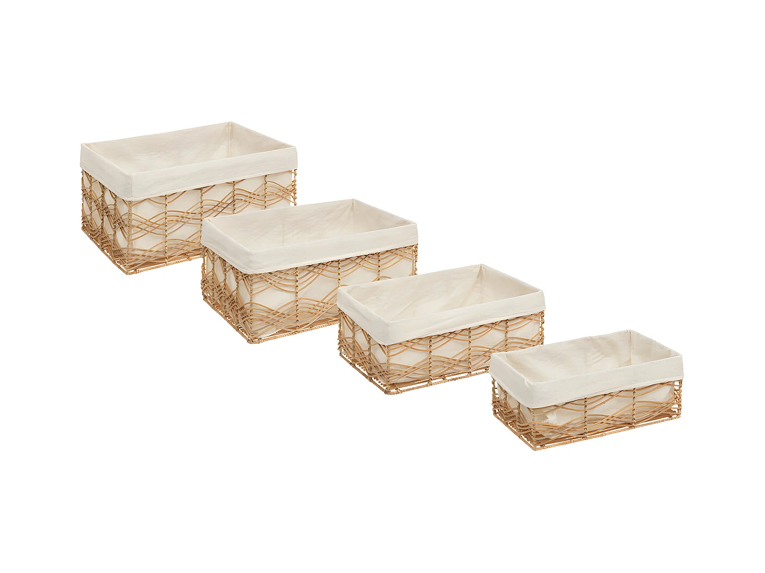 Lot de 4 Caisses de rangement Cagettes en Fer et Rotin L 48 L 43 L 37 et L 33 cm