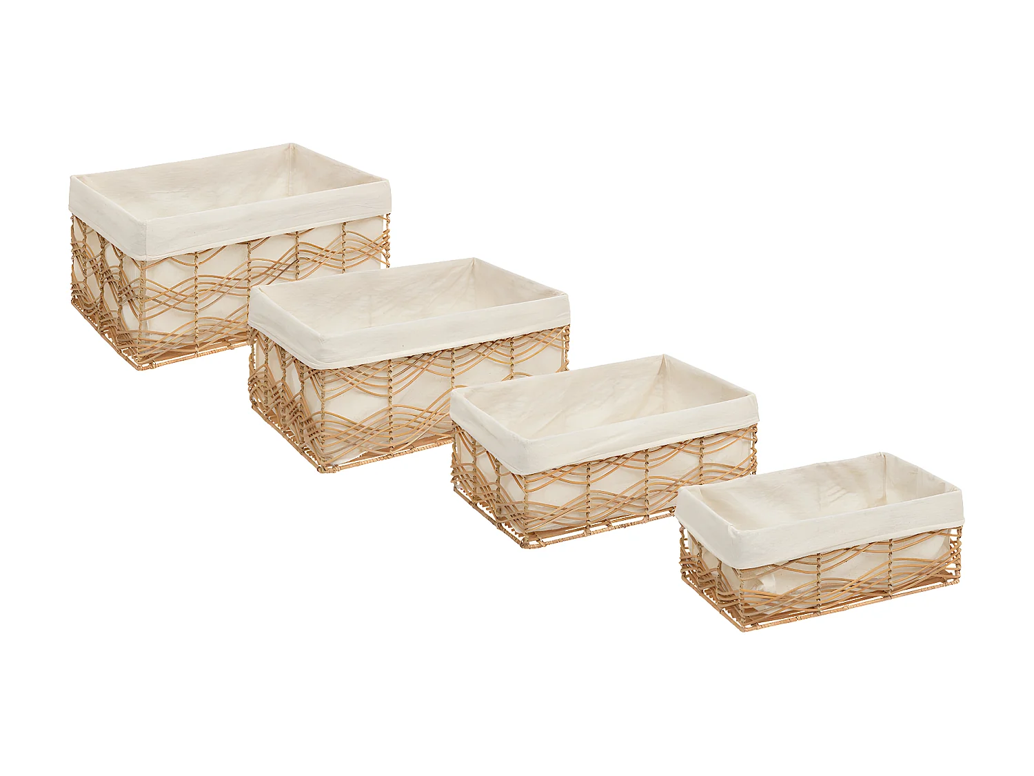 Lot de 4 Caisses de rangement Cagettes en Fer et Rotin L 48 L 43 L 37 et L 33 cm