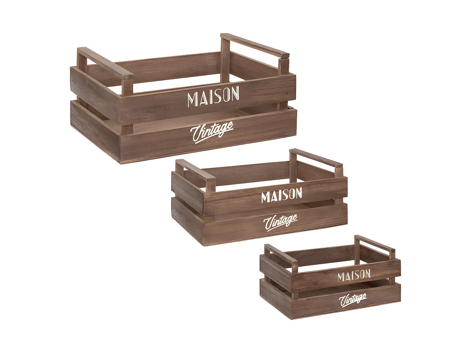 Lot de 3 Caisses de rangement Cagettes en Bois Marron Vintage L 35 L 29 et L 23 cm