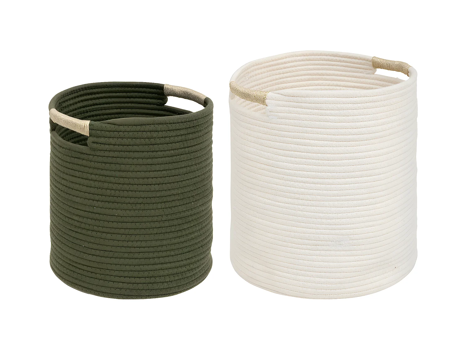 Lot de 2 Paniers de rangement Kaki et Blanc D 31 et D 27 cm