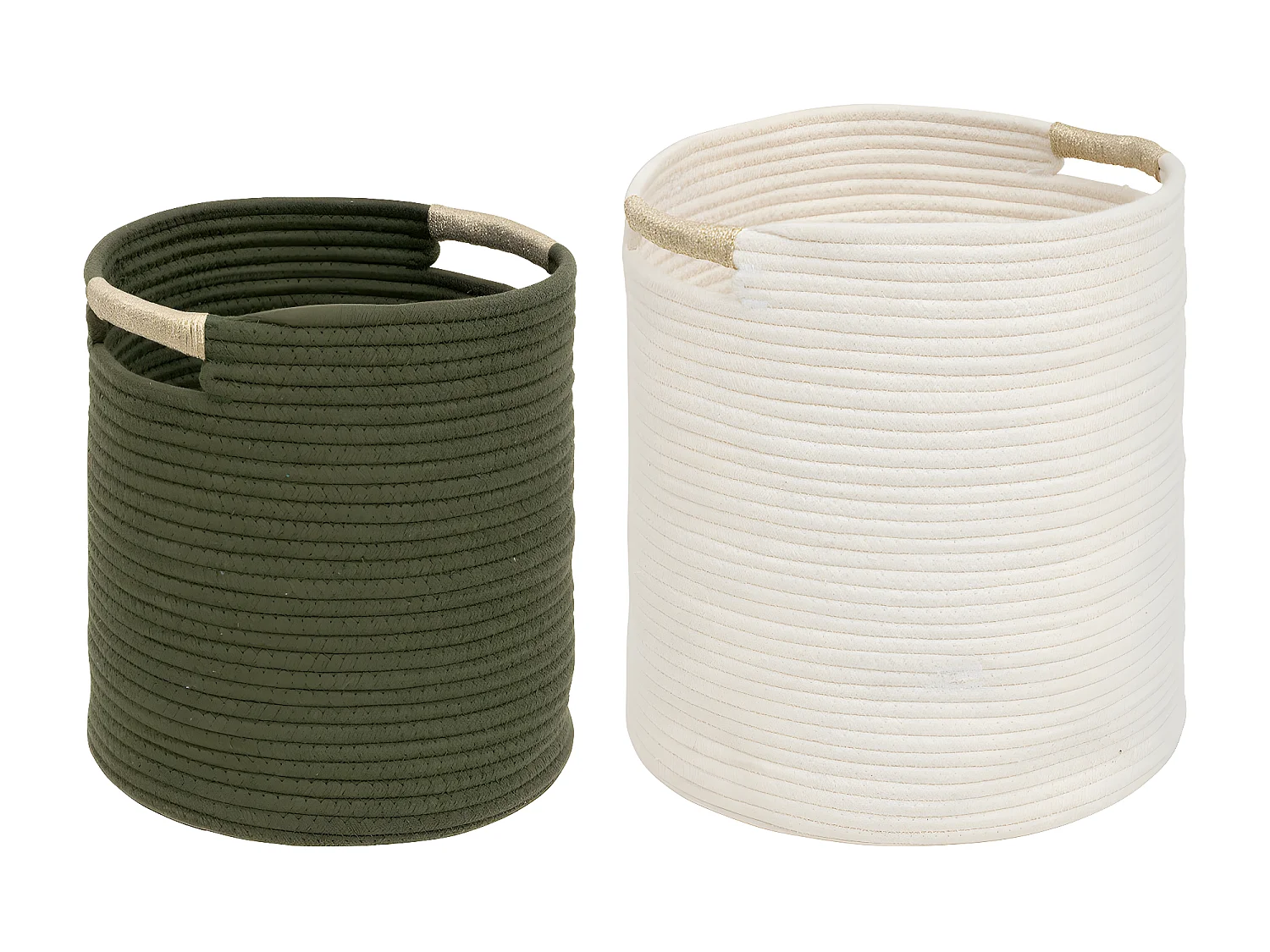 Lot de 2 Paniers de rangement Kaki et Blanc D 31 et D 27 cm