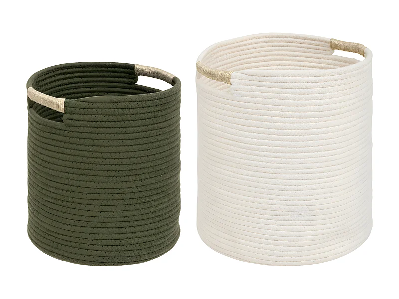 Lot de 2 Paniers de rangement Kaki et Blanc D 31 et D 27 cm