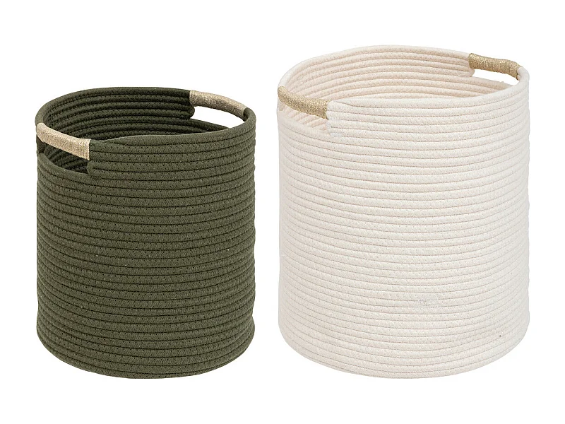 Lot de 2 Paniers de rangement Kaki et Blanc D 31 et D 27 cm