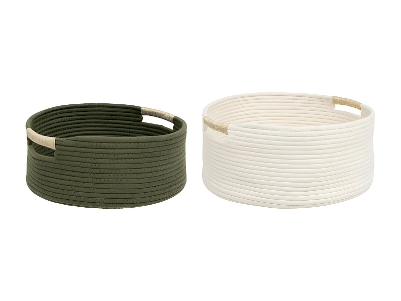 Lot de 2 Paniers de rangement Kaki et Blanc D 39 et D 34 cm