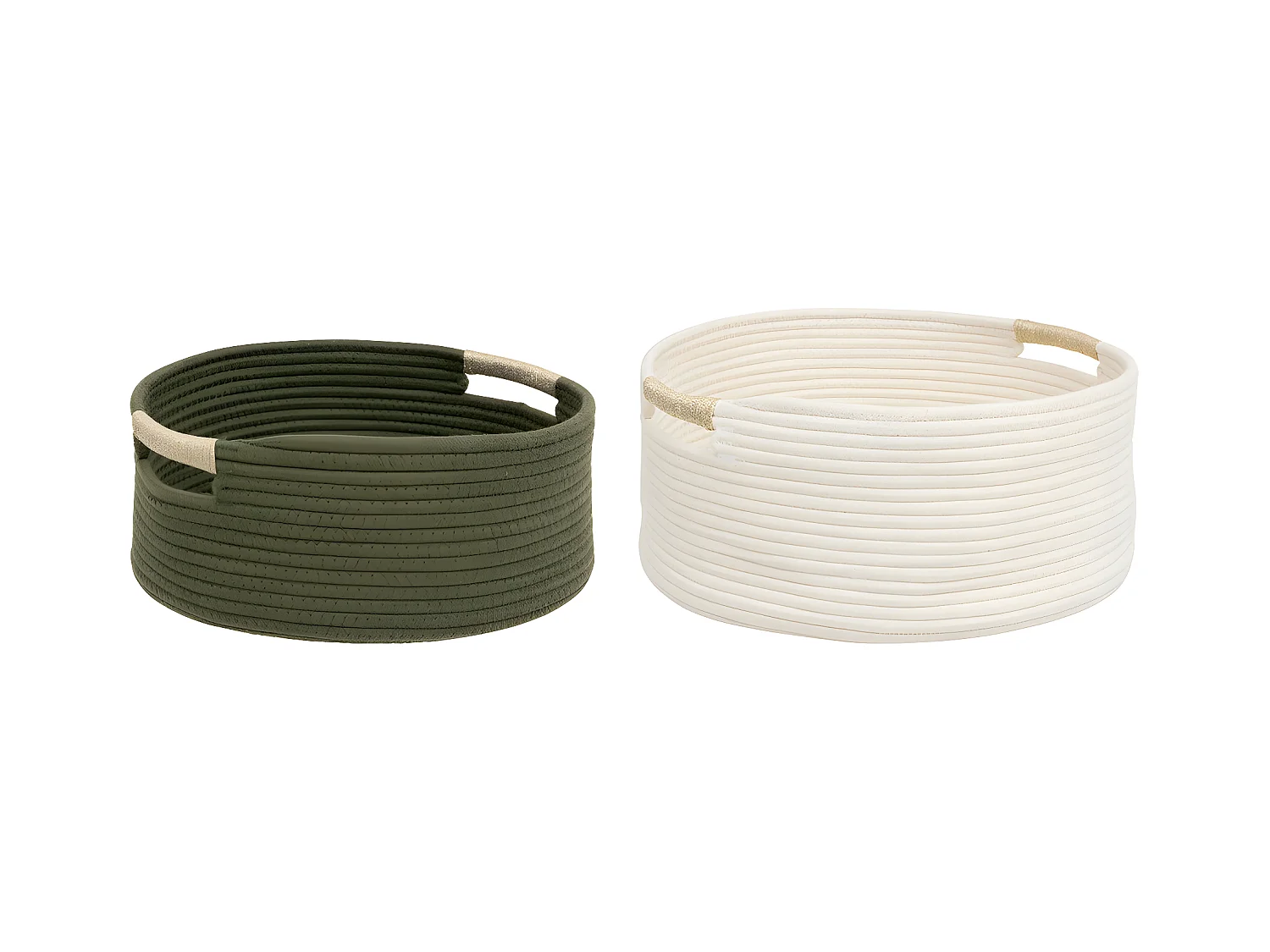 Lot de 2 Paniers de rangement Kaki et Blanc D 39 et D 34 cm