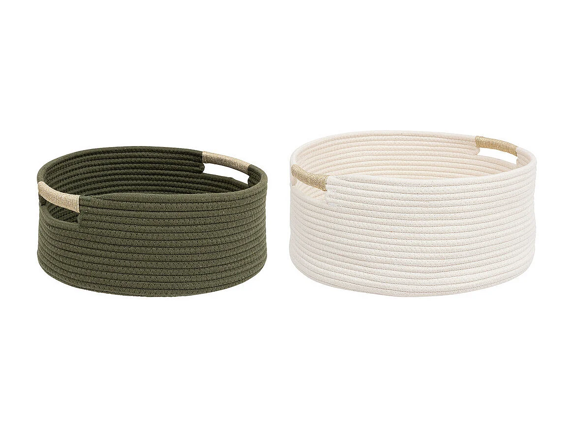 Lot de 2 Paniers de rangement Kaki et Blanc D 39 et D 34 cm