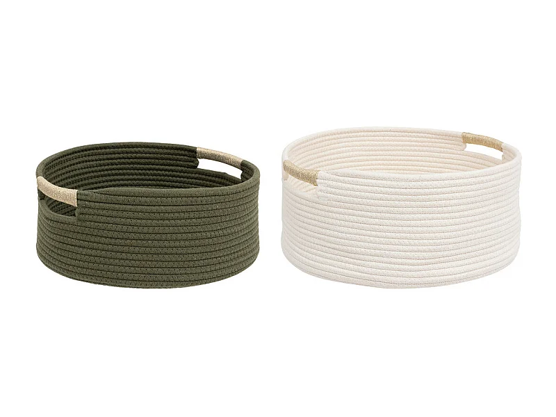 Lot de 2 Paniers de rangement Kaki et Blanc D 39 et D 34 cm