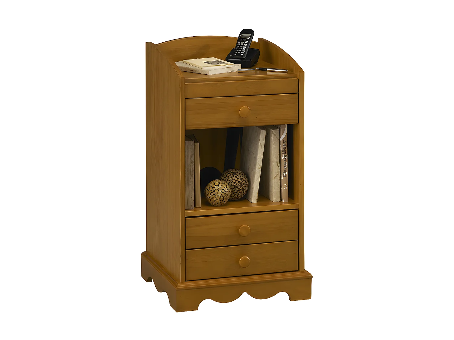 Meuble d'Entrée Téléphone Pin Miel 3 Tiroirs 1 Niche L 47 H 82 P 42.5 cm