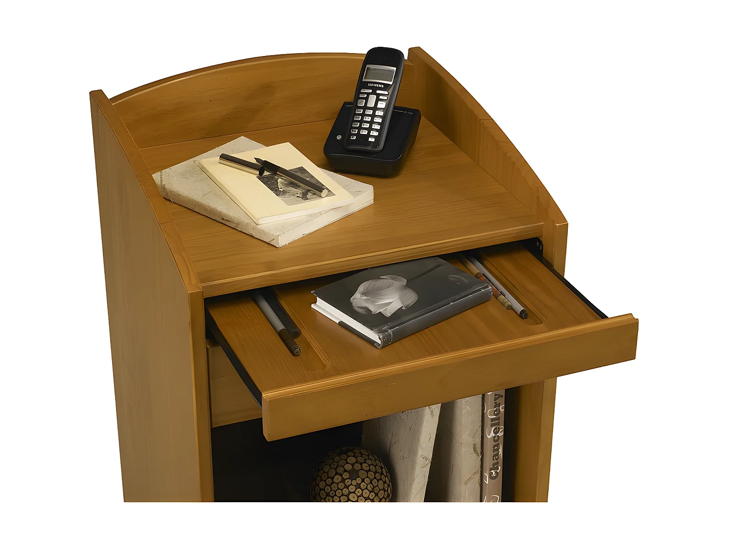 Meuble d'Entrée Téléphone Pin Miel 3 Tiroirs 1 Niche L 47 H 82 P 42.5 cm