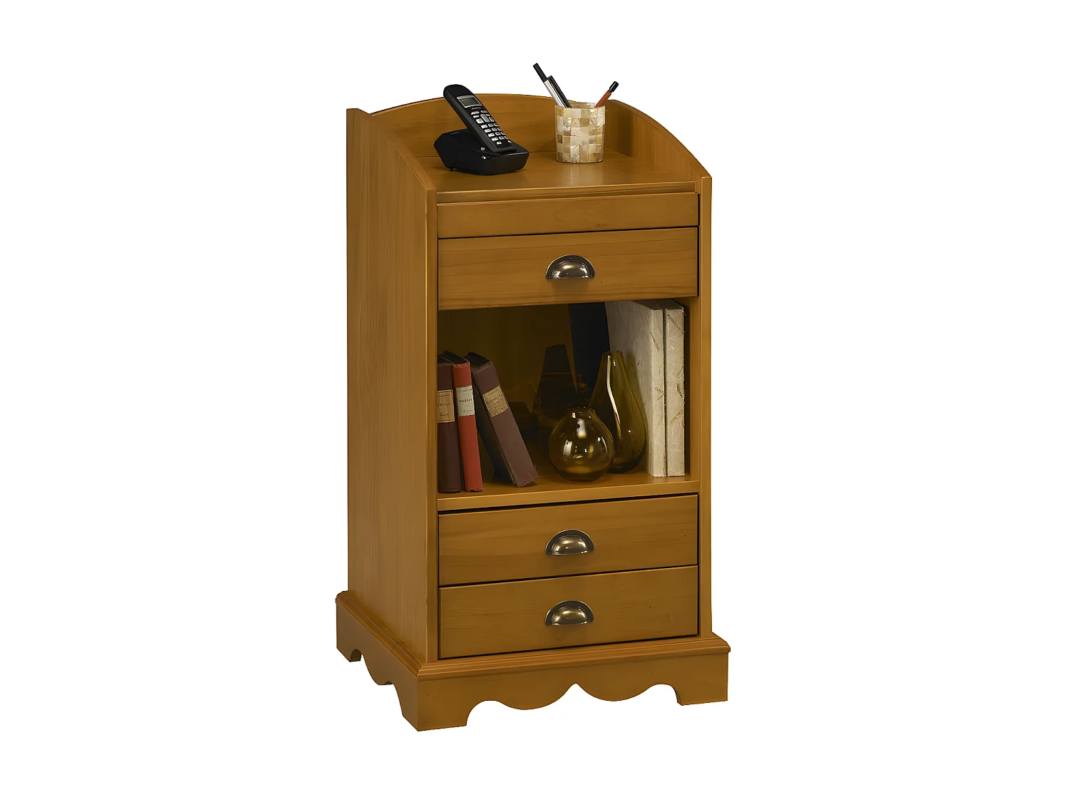 Meuble d'Entrée Téléphone Pin Miel 3 Tiroirs 1 Niche L 47 H 82 P 42.5 cm