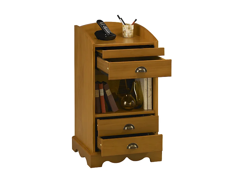 Meuble d'Entrée Téléphone Pin Miel 3 Tiroirs 1 Niche L 47 H 82 P 42.5 cm