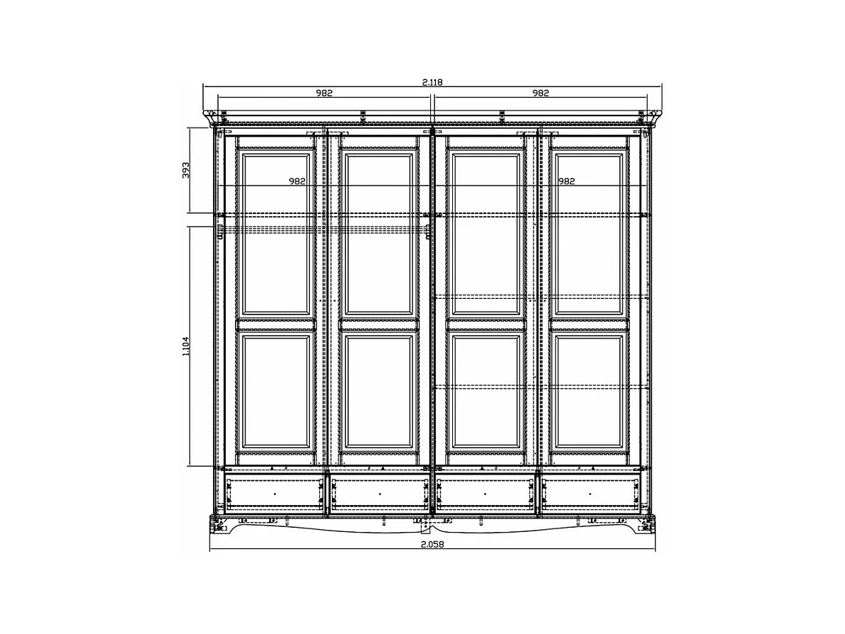 Armoire Penderie Blanche 4 Portes 4 Tiroirs 4 Etagères L 212 H 195 P 54 cm