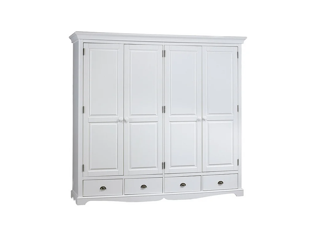 Armoire Penderie Blanche 4 Portes 4 Tiroirs 4 Etagères L 212 H 195 P 54 cm