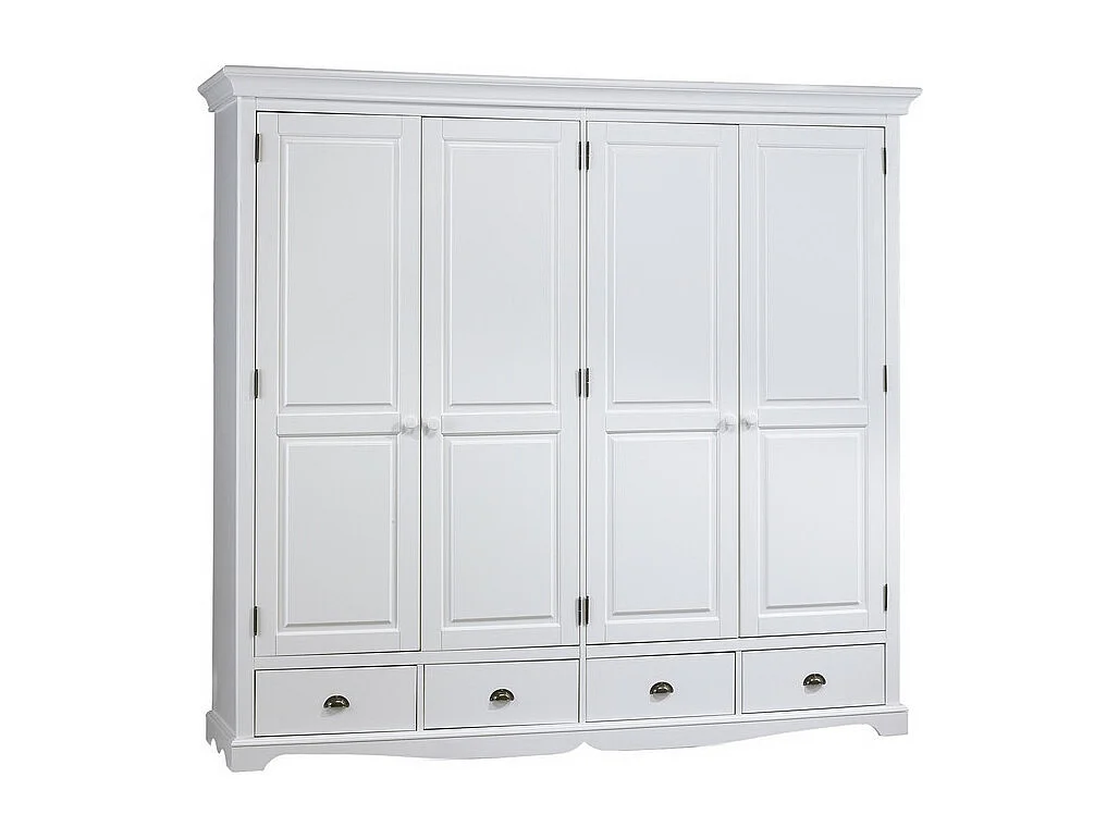 Armoire Penderie Blanche 4 Portes 4 Tiroirs 4 Etagères L 212 H 195 P 54 cm