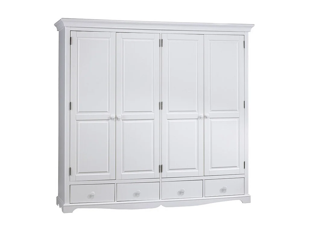 Armoire Penderie Blanche 4 Portes 4 Tiroirs 4 Etagères L 212 H 195 P 54 cm
