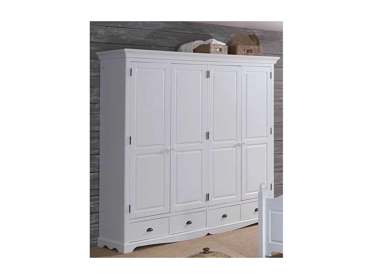 Armoire Penderie Blanche 4 Portes 4 Tiroirs 4 Etagères L 212 H 195 P 54 cm