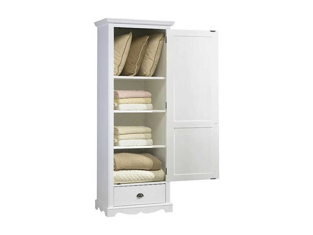 Bonnetière Blanche Style Anglais 1 Porte 1 Tiroir 4 Niches L 70 H 186 P 42 cm