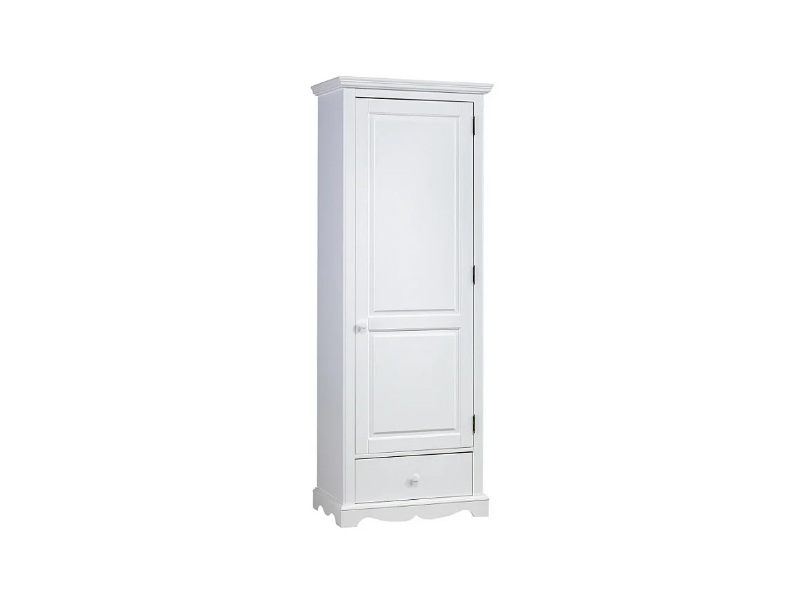 Bonnetière Blanche Style Anglais 1 Porte 1 Tiroir 4 Niches L 70 H 186 P 42 cm