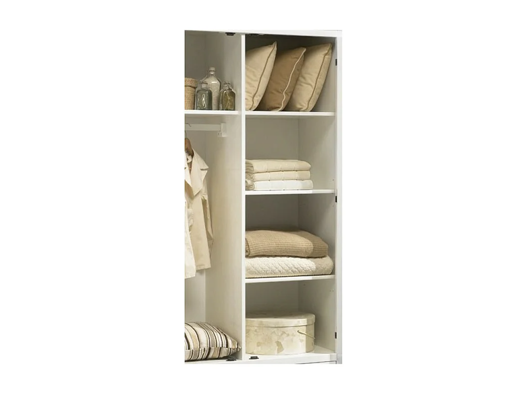 Armoire Penderie Blanche 2 Portes 2 Tiroirs 6 Niches L 114.5 H 195 P 54 cm