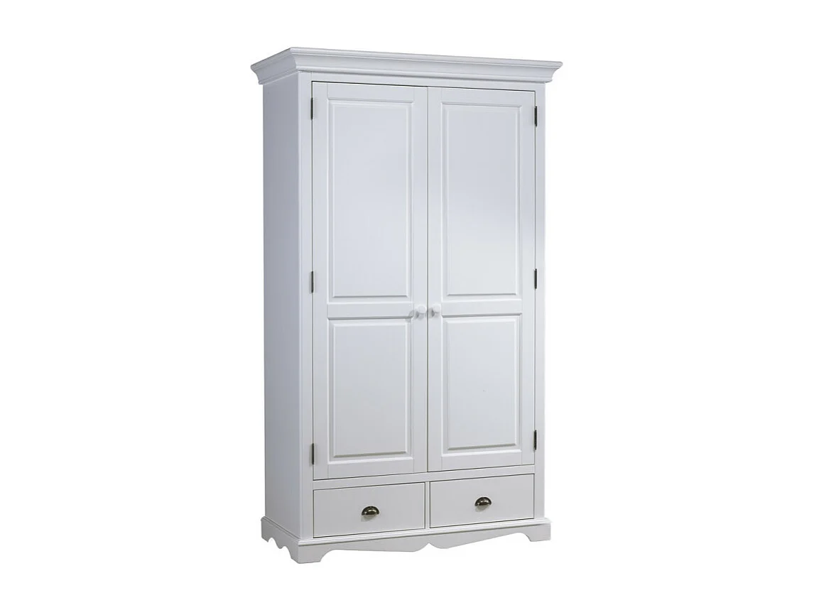 Armoire Penderie Blanche 2 Portes 2 Tiroirs 6 Niches L 114.5 H 195 P 54 cm