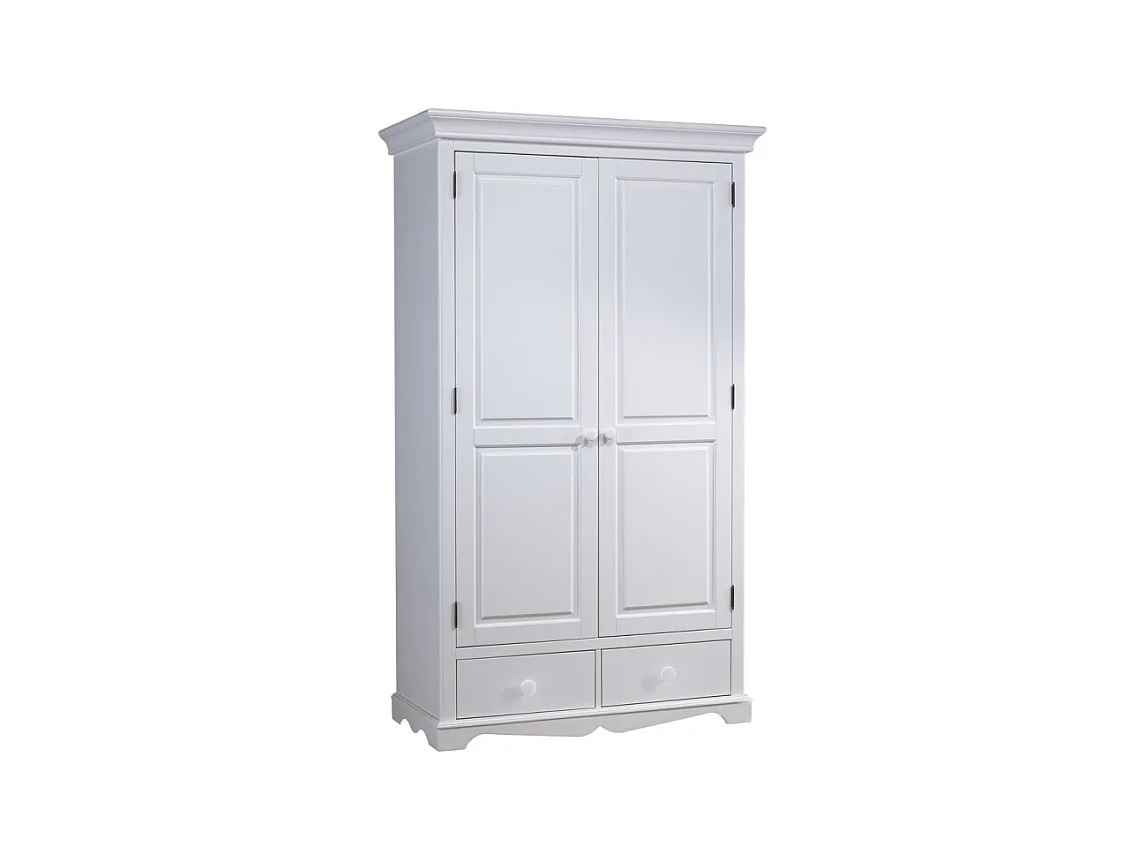 Armoire Penderie Blanche 2 Portes 2 Tiroirs 6 Niches L 114.5 H 195 P 54 cm