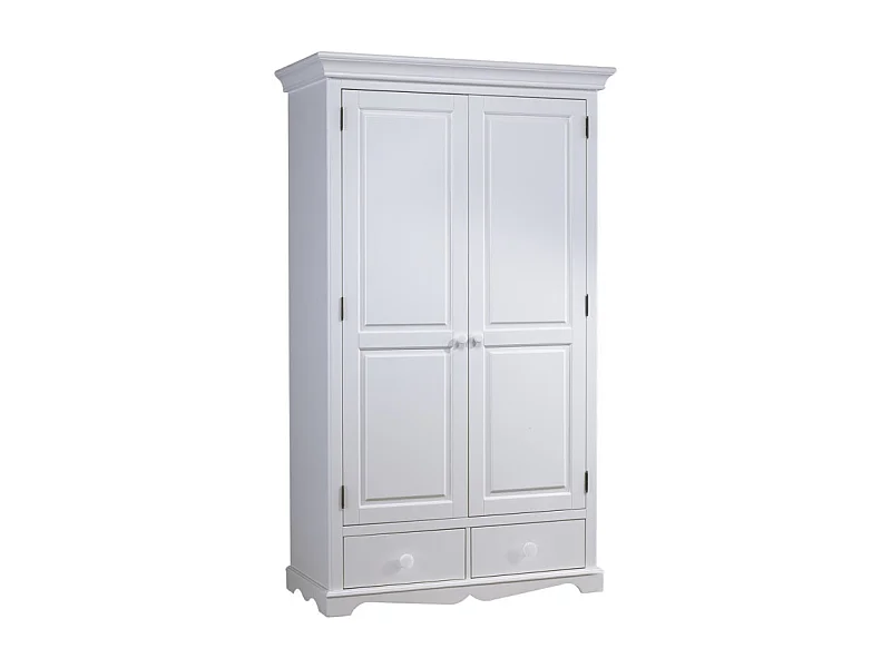 Armoire Penderie Blanche 2 Portes 2 Tiroirs 6 Niches L 114.5 H 195 P 54 cm