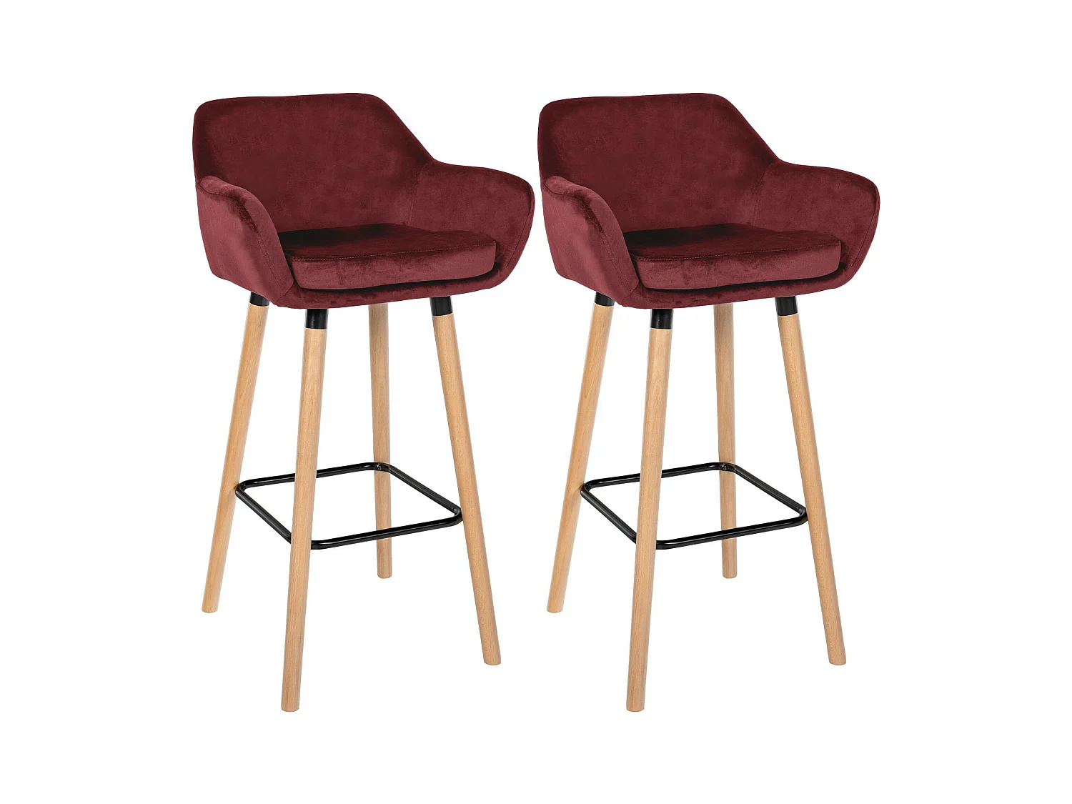 Lot de 2  Tabouret de bar - Velours & Chrome - Rouge - Grant