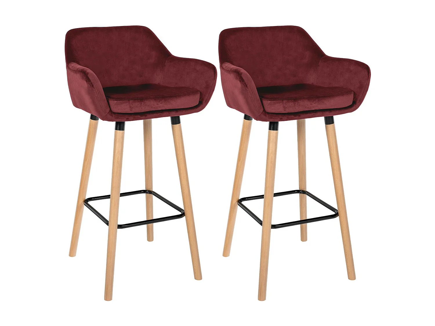 Lot de 2  Tabouret de bar - Velours - Rouge - Grant