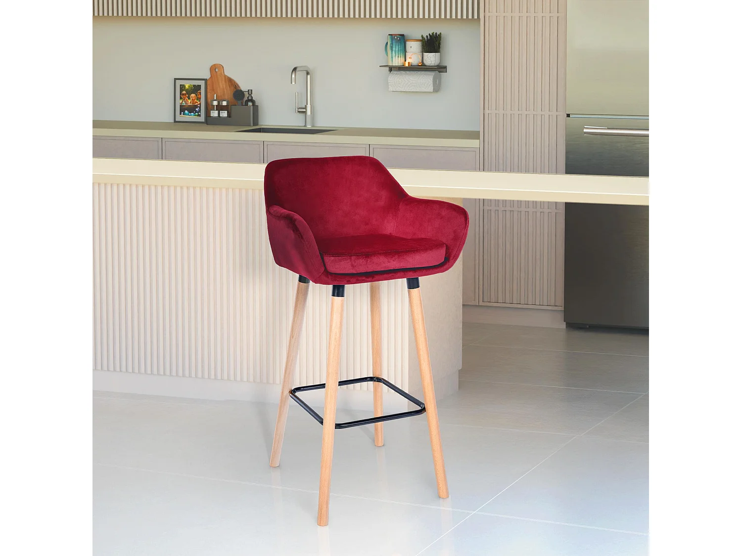 Lot de 2  Tabouret de bar - Velours - Rouge - Grant