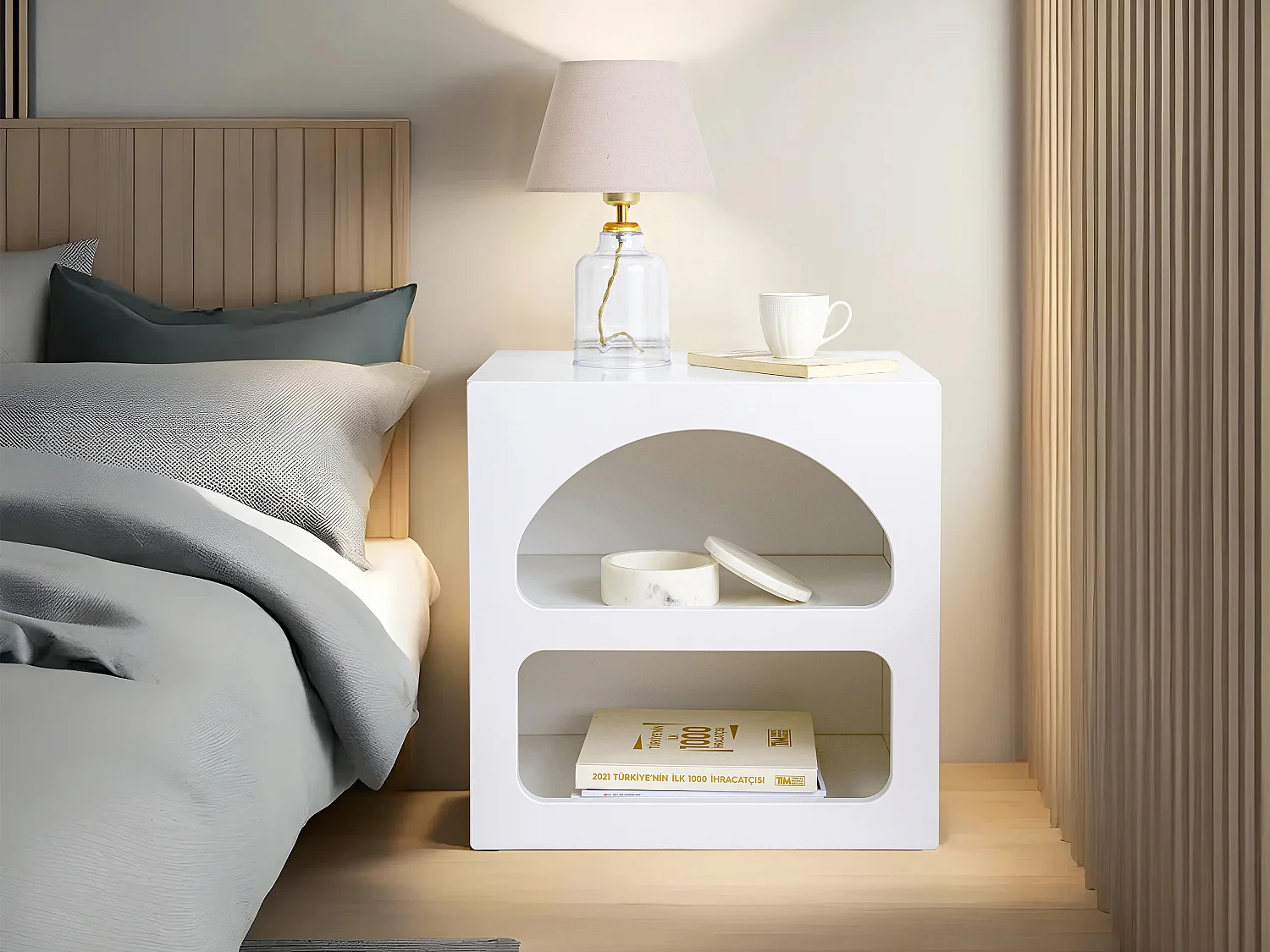 Lot de 2 tables de chevet avec rangements - Blanc - LUELA