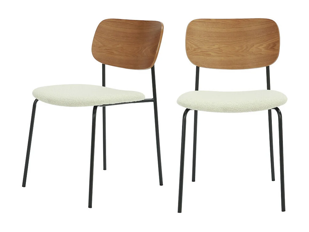 Jens - Lot de 2 chaises en bois, tissu bouclette et métal - Beige