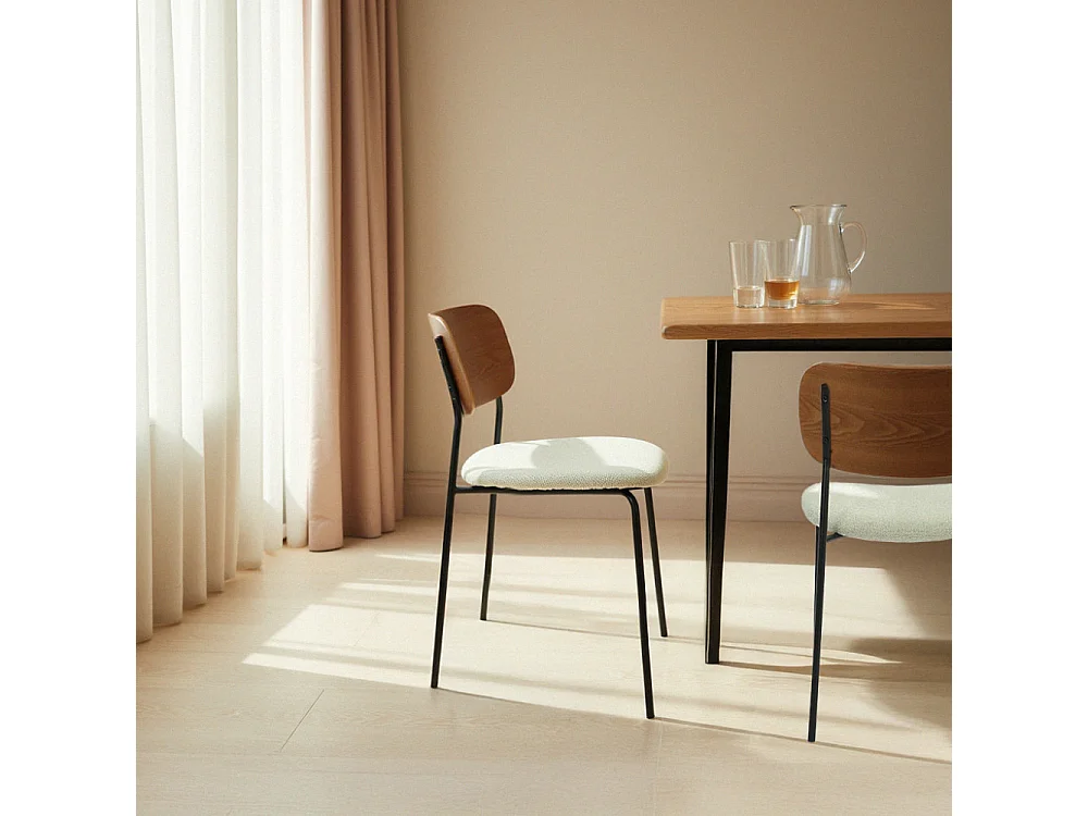 Jens - Lot de 2 chaises en bois, tissu bouclette et métal - Beige