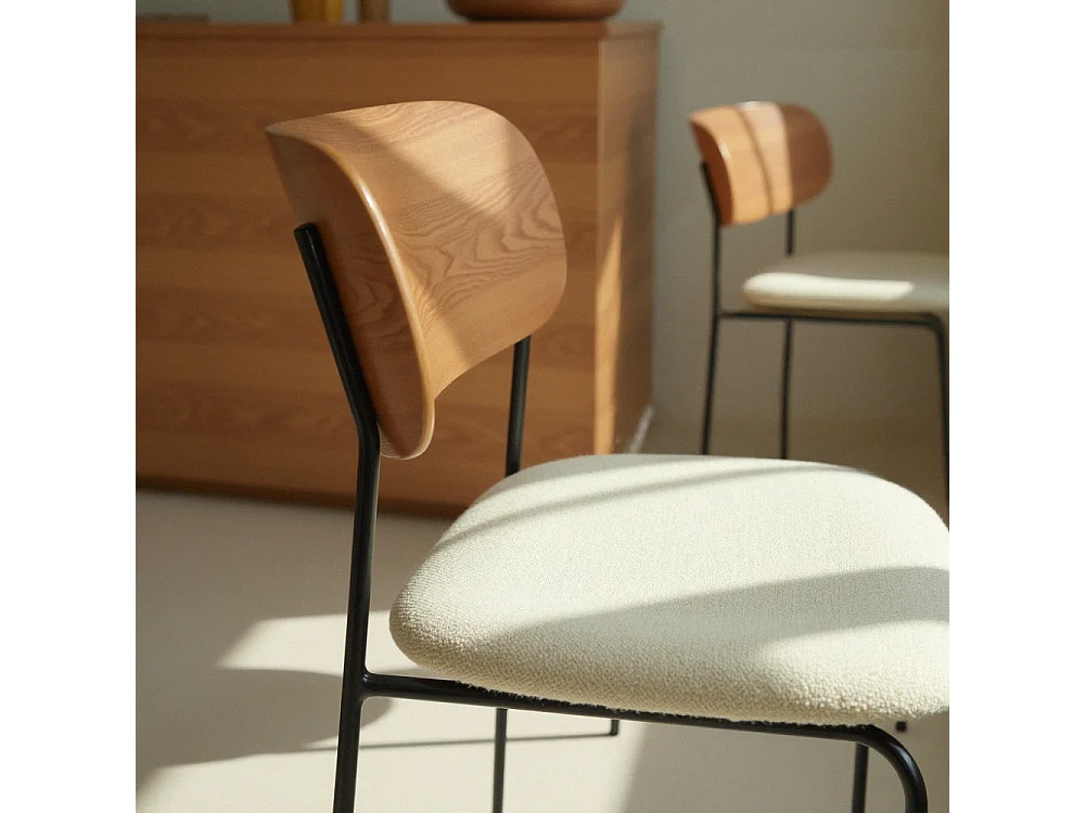 Jens - Lot de 2 chaises en bois, tissu bouclette et métal - Beige