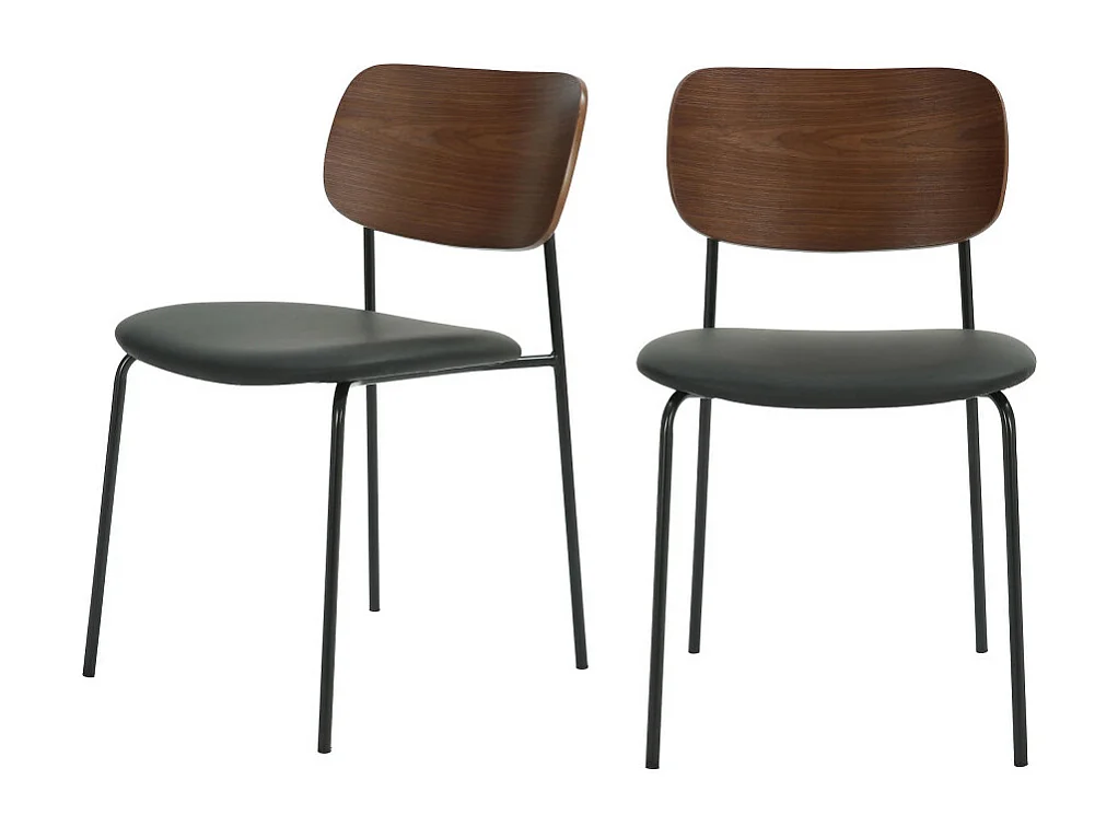 Jens - Lot de 2 chaises en bois foncé, simili et métal - Noir