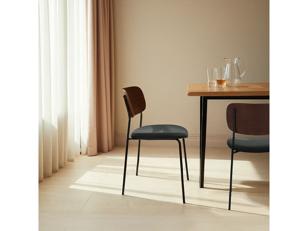 Jens - Lot de 2 chaises en bois foncé, simili et métal - Noir