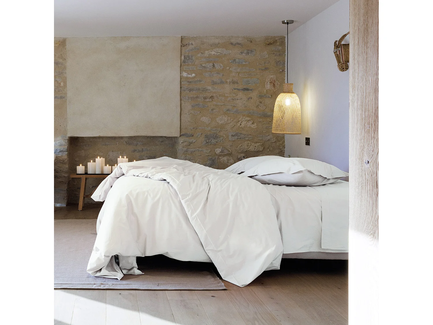 Drap housse uni 160x200 cm bonnet 35 cm percale de coton MANOIR blanc Neige