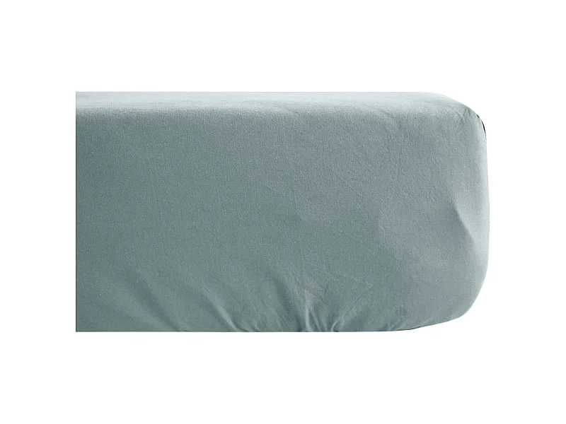 Drap housse uni 180x200 cm percale de coton MANOIR vert Lichen bonnet 35